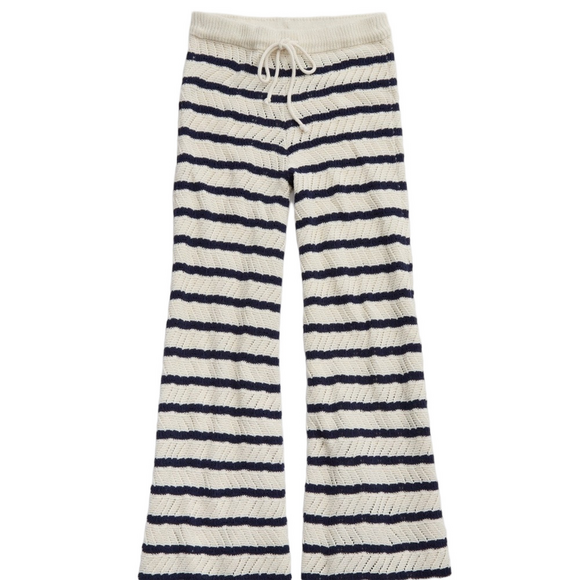 American Eagle Outfitters Pants - Aerie Pointelle Knit Pants Beach Coverup Natural + Navy Cotton Blend Size Medium